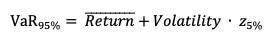 Fórmula para VaR usando método paramétrico